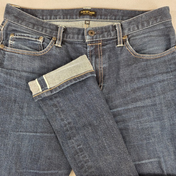 Flint And Tinder Jeans Mens 34 Indigo Selvedge Denim Made In USA Slim Straight